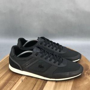 Lacoste MENERVA 222 Sneakers Mens 13 Black Leather Mesh Lace Up Low Top Shoes